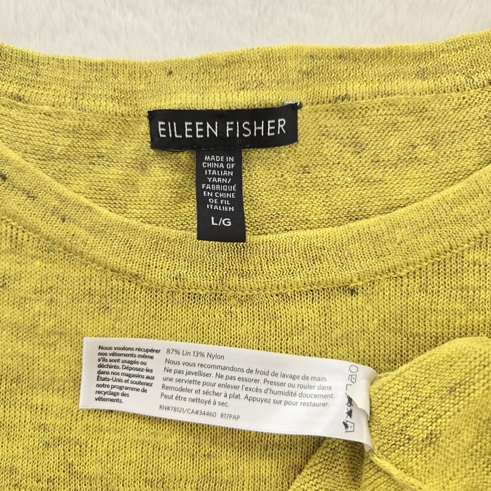 Eileen Fisher Linen Blend Oversized Sweater Yellow Green L - Picture 11 of 11